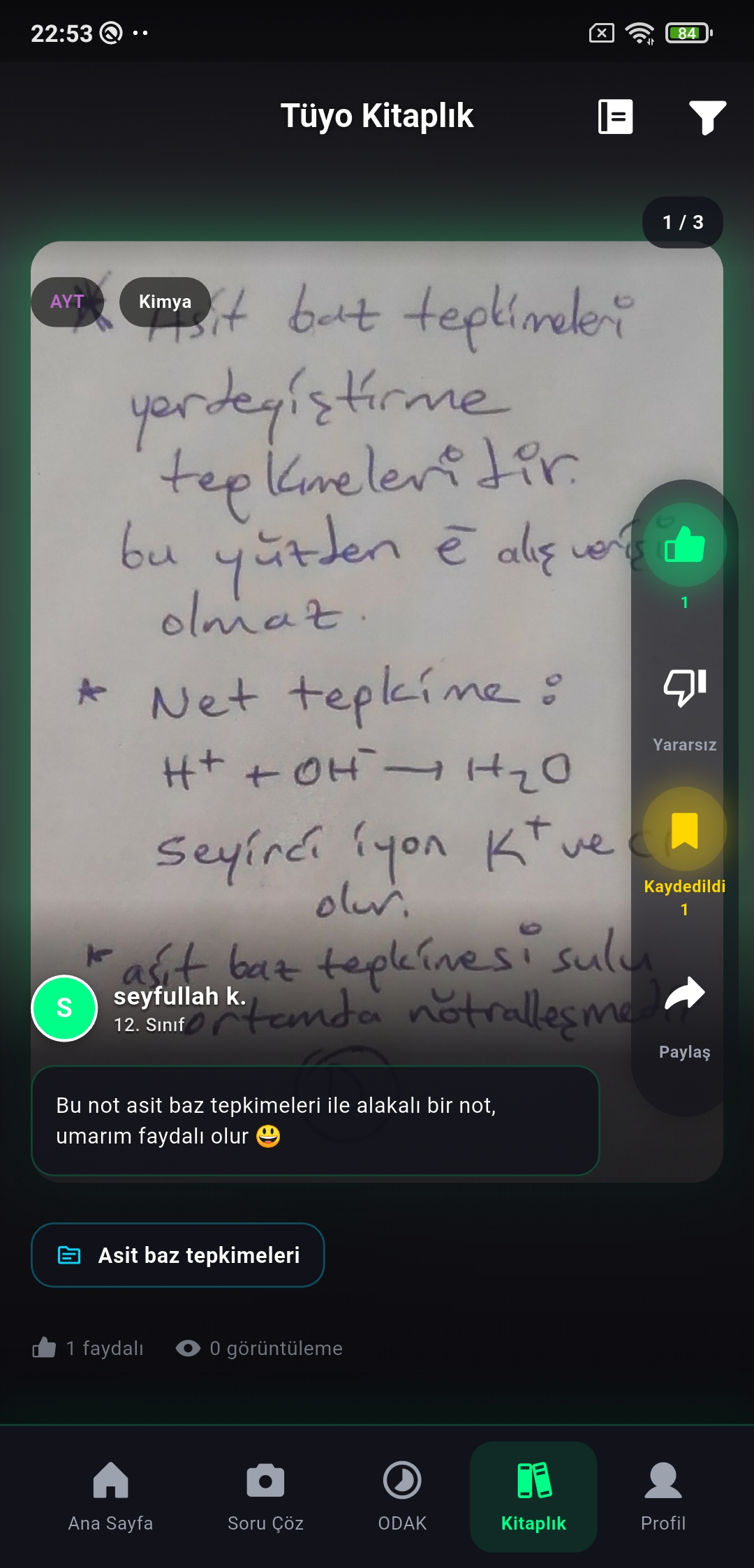 TÜYO Kitaplık keşfet akışında öğrencilerin paylaştığı notlar ve özetler
